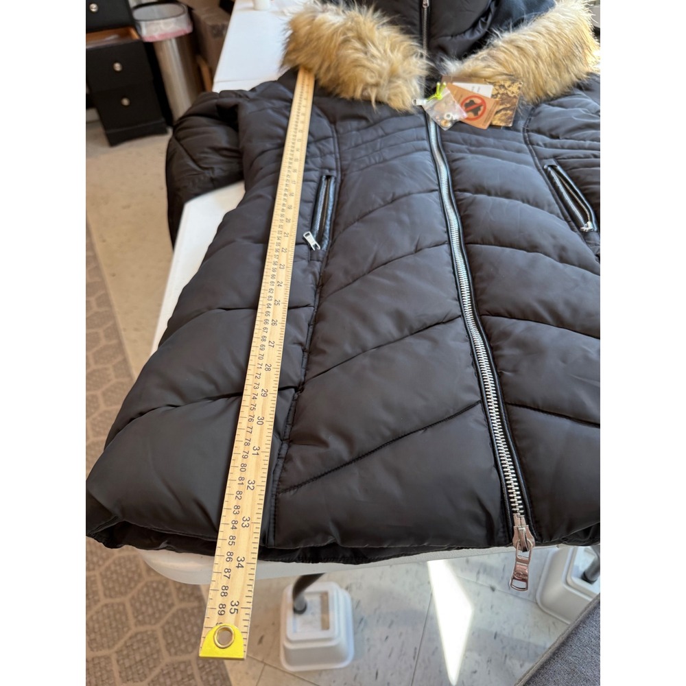 Celsius Womens Black Puffer Parka Faux Fur Hood Double Zip Jacket 1XL NEW nwt - Picture 10 of 15